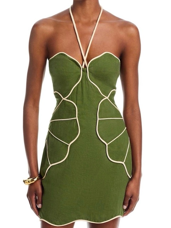 FARM Rio Dresses & Skirts - FARM Rio Olive Green Strapless Mini Dress with Cream Piping